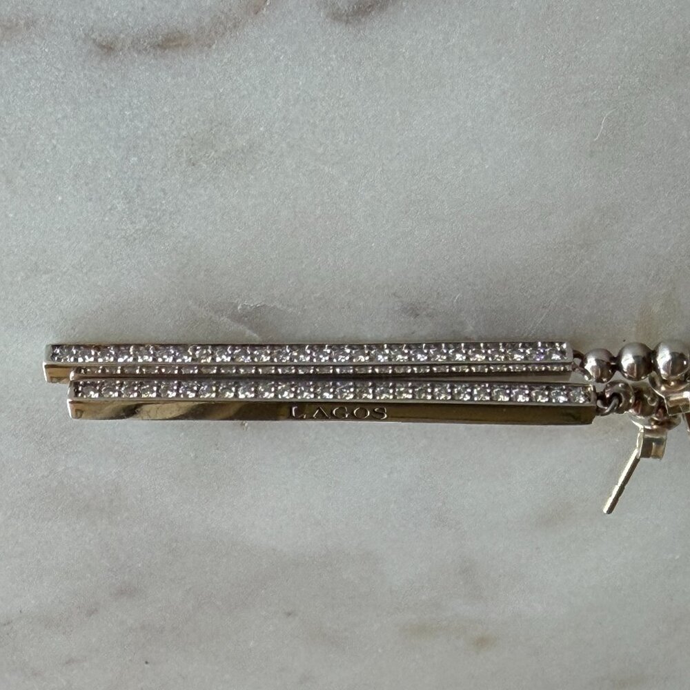 LAGOS Linear Diamond Drop Earrings 2-Inch Length Sterling Silver